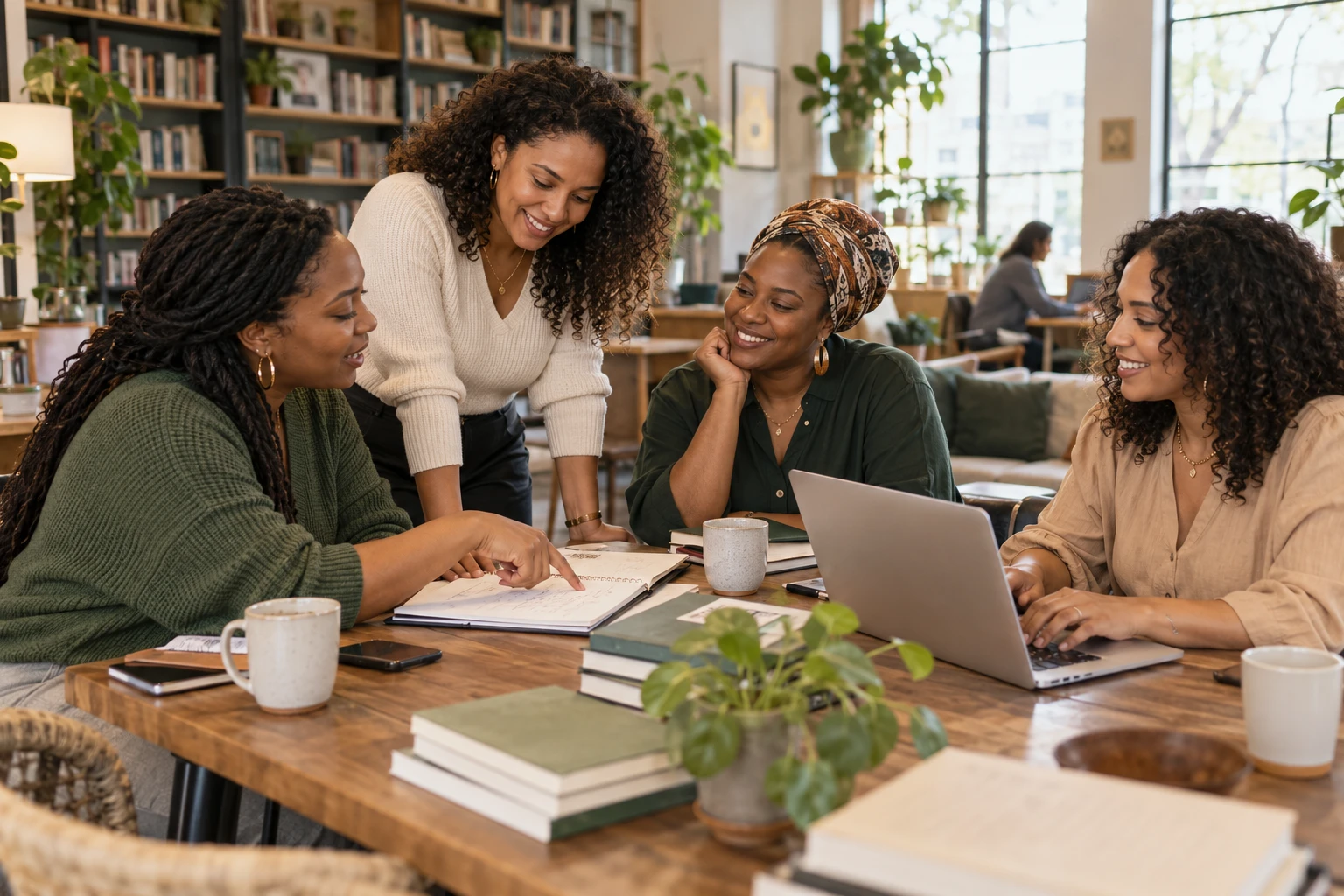 Women collaborating at a casual coworking meetup